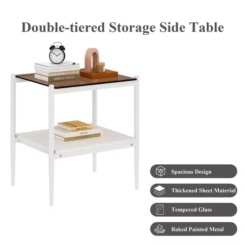 Set aus 2 rechteckigen Beistelltischen mit Tischplatte aus gehärtetem Glas, für das Wohnzimmer, braunes Glas