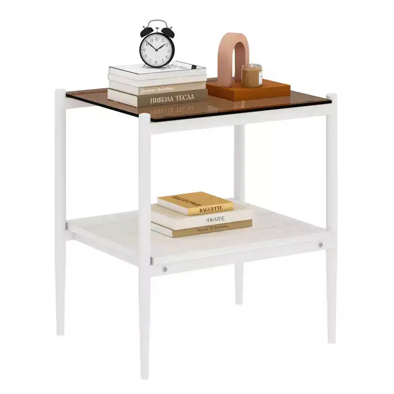 Set aus 2 rechteckigen Beistelltischen mit Tischplatte aus gehärtetem Glas, für das Wohnzimmer, braunes Glas