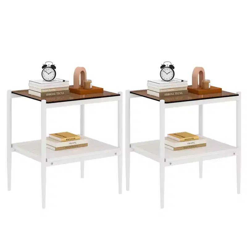 Set aus 2 rechteckigen Beistelltischen mit Tischplatte aus gehärtetem Glas, für das Wohnzimmer, braunes Glas