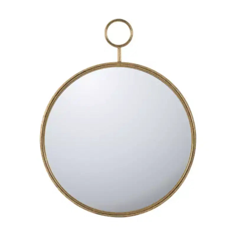 Runder Wandspiegel, 26 x 32, mit goldenem Metallrahmen, dekorativer Spiegel für Wohnzimmer, Eingangsbereich und Büro