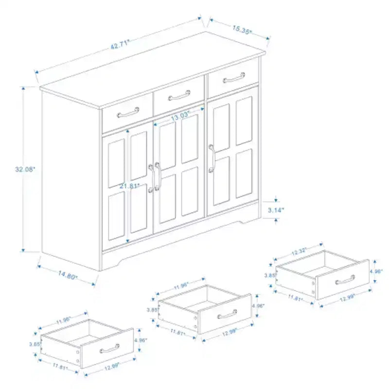 Sideboard im Landhausstil: 3 Türen, 3 Schubladen, perfekt fürs Esszimmer