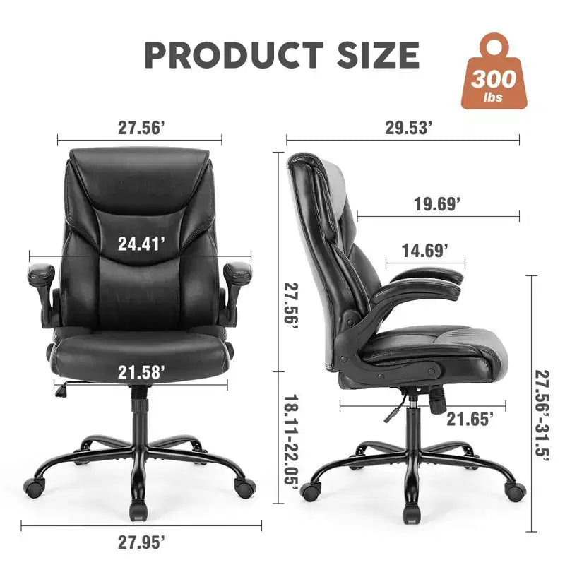 Chaise de bureau en similicuir PU avec accoudoirs rabattables réglables, soutien lombaire et base métallique robuste