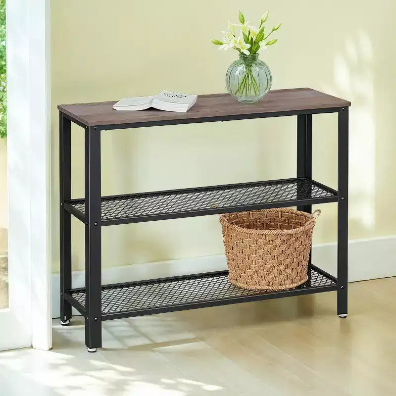Industrieller Konsolentisch, 101,6 cm, 3 Ebenen, für den Eingangsbereich mit Ablageboden, schmaler Sofatisch für Wohnzimmer, Flur, Eingangsbereich, Korridor und Schlafzimmer
