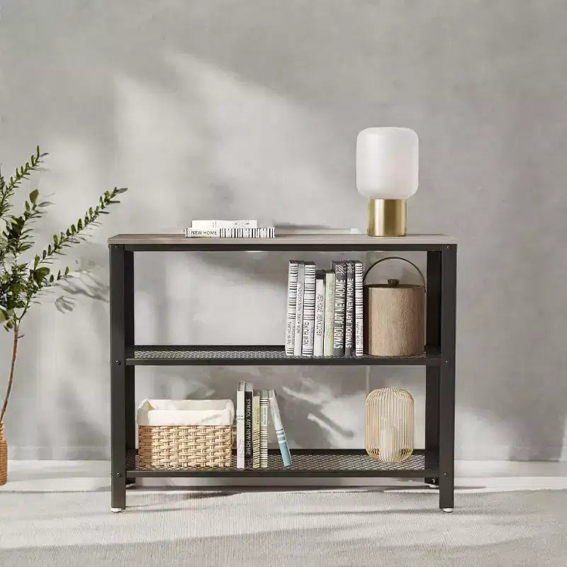 Industrieller Konsolentisch, 101,6 cm, 3 Ebenen, für den Eingangsbereich mit Ablageboden, schmaler Sofatisch für Wohnzimmer, Flur, Eingangsbereich, Korridor und Schlafzimmer