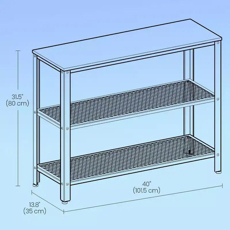 Console industrielle de 40, table d'entrée à 3 niveaux avec étagère de rangement, table de canapé étroite pour salon, couloir, entrée, vestibule ou chambre