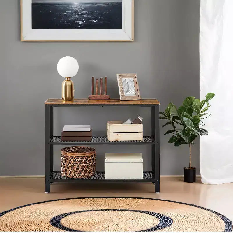 Console industrielle de 40, table d'entrée à 3 niveaux avec étagère de rangement, table de canapé étroite pour salon, couloir, entrée, vestibule ou chambre