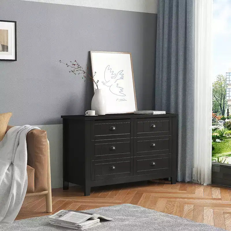 Commode en bois de bouleau bleu-gris avec poignées coquille