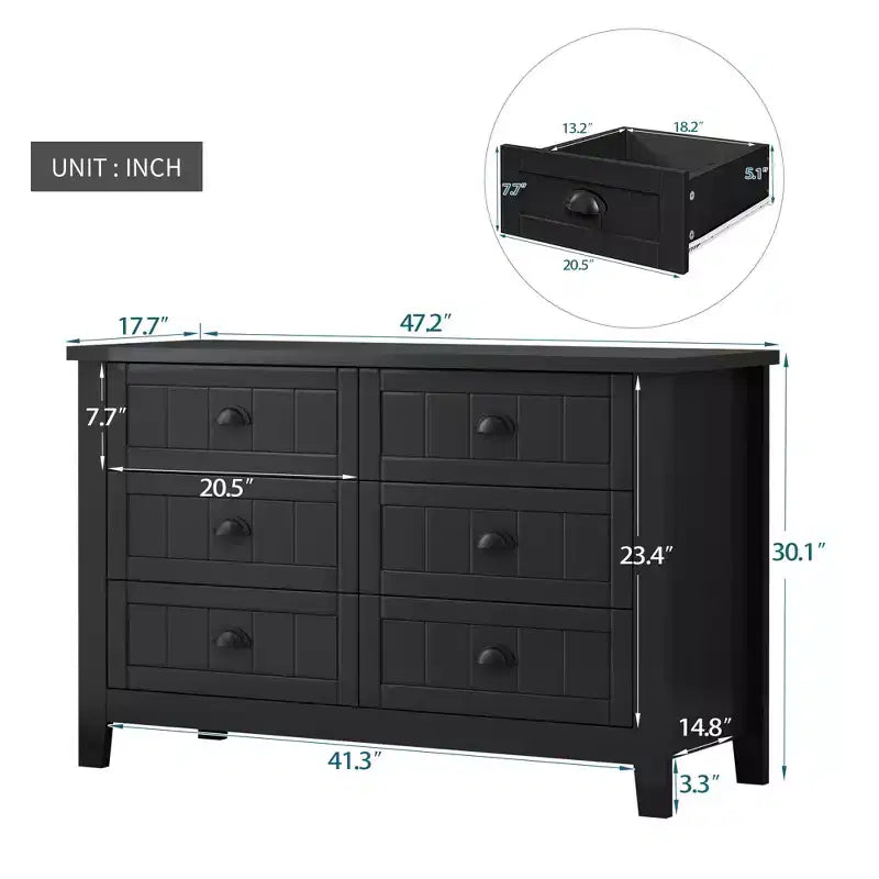 Commode en bois de bouleau bleu-gris avec poignées coquille