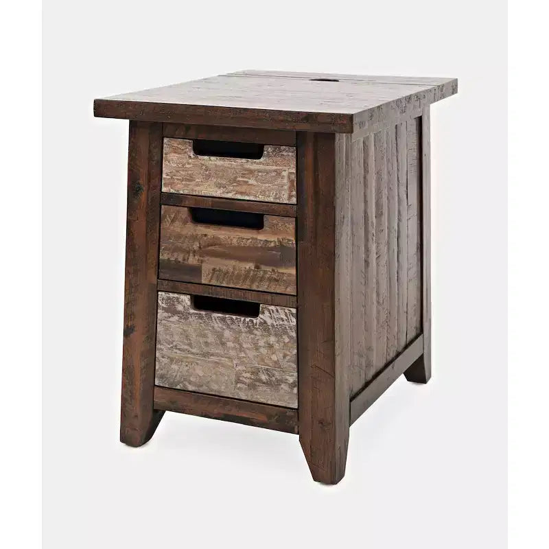 Table d'appoint rustique en bois d'acacia massif avec port de recharge USB
