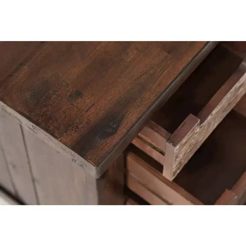 Table d'appoint rustique en bois d'acacia massif avec port de recharge USB