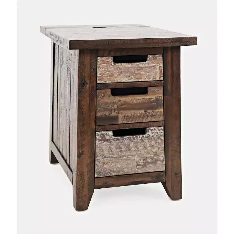 Table d'appoint rustique en bois d'acacia massif avec port de recharge USB