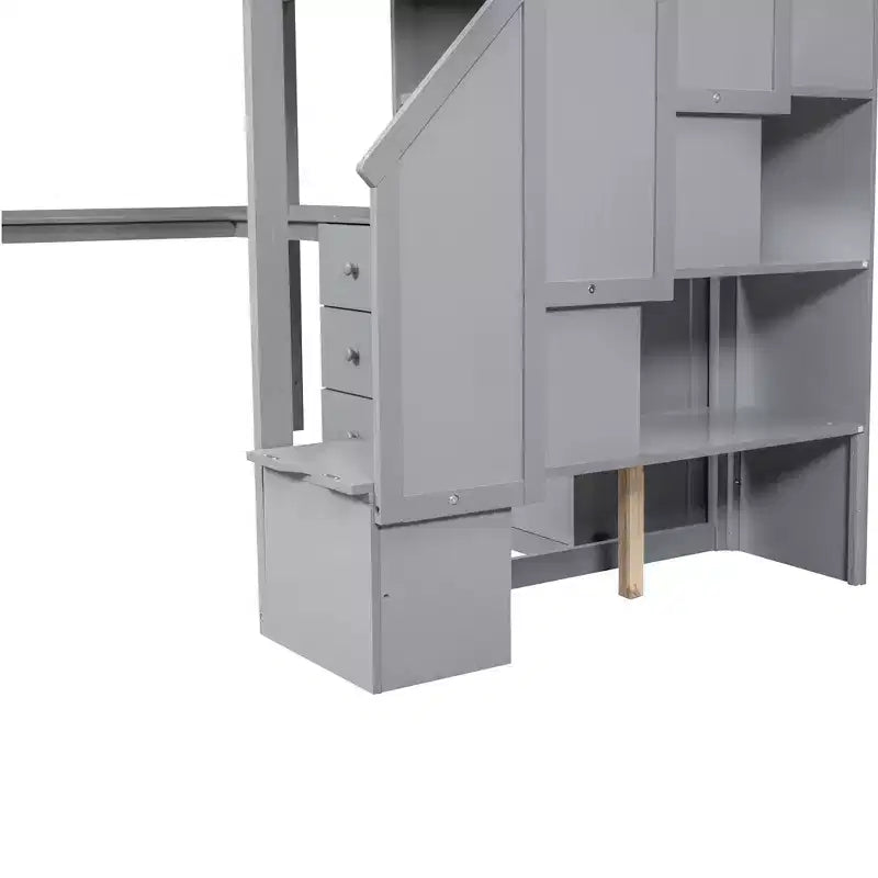 Lit mezzanine en bois de 94.4''L*57.4''W avec bureau en L, tiroirs, armoire et escalier de rangement