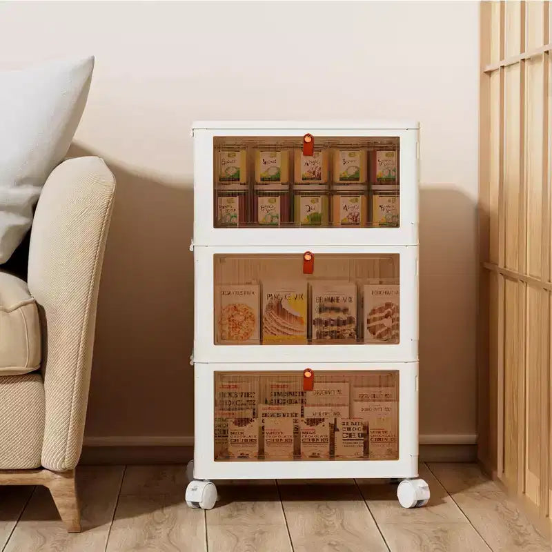 Bacs de rangement pliables à 3/4 niveaux, casiers à jouets en plastique, organisateur empilable pour vêtements avec roulettes verrouillables, blanc