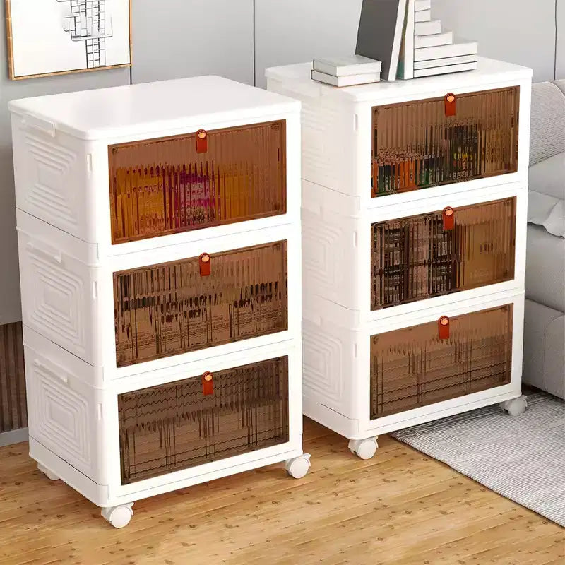 Bacs de rangement pliables à 3/4 niveaux, casiers à jouets en plastique, organisateur empilable pour vêtements avec roulettes verrouillables, blanc