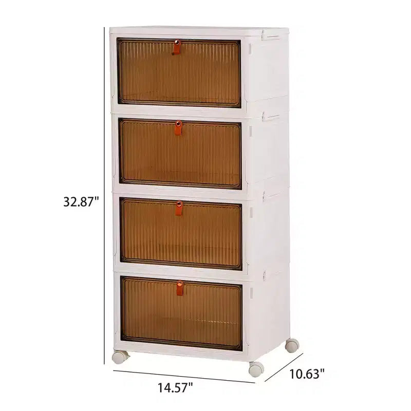 Bacs de rangement pliables à 3/4 niveaux, casiers à jouets en plastique, organisateur empilable pour vêtements avec roulettes verrouillables, blanc
