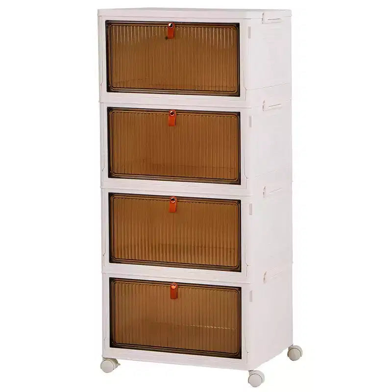 Bacs de rangement pliables à 3/4 niveaux, casiers à jouets en plastique, organisateur empilable pour vêtements avec roulettes verrouillables, blanc
