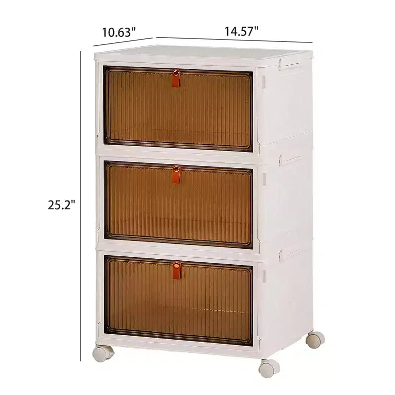 Bacs de rangement pliables à 3/4 niveaux, casiers à jouets en plastique, organisateur empilable pour vêtements avec roulettes verrouillables, blanc