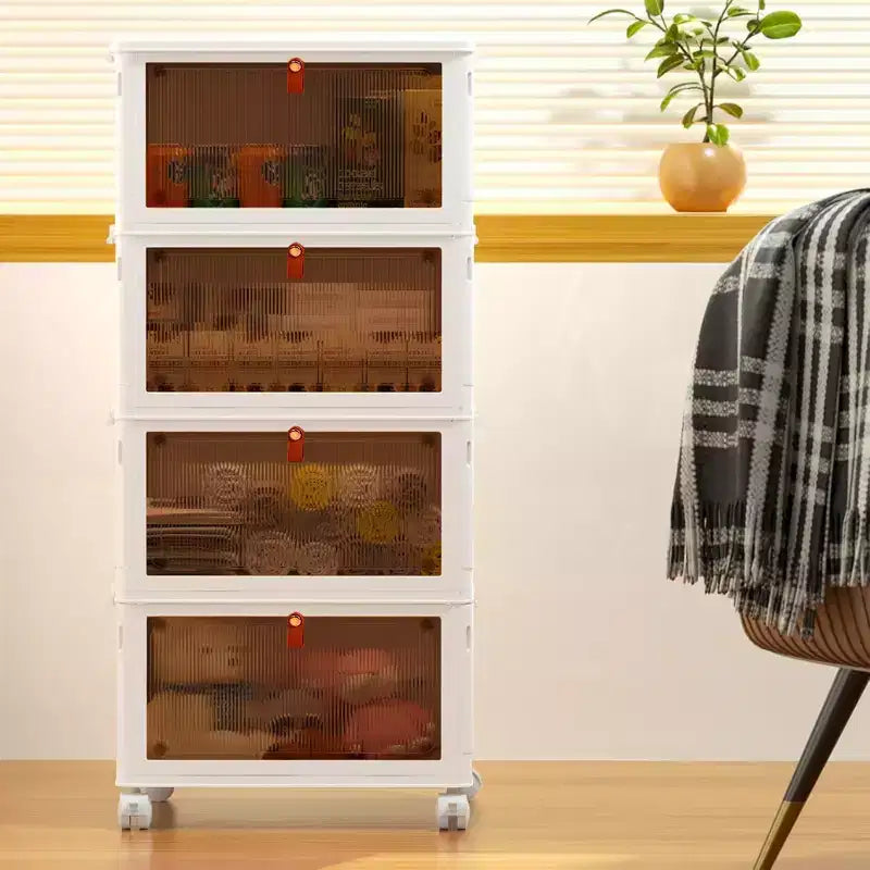 Bacs de rangement pliables à 3/4 niveaux, casiers à jouets en plastique, organisateur empilable pour vêtements avec roulettes verrouillables, blanc