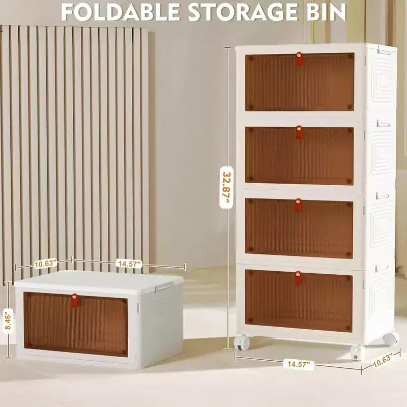 Bacs de rangement pliables à 3/4 niveaux, casiers à jouets en plastique, organisateur empilable pour vêtements avec roulettes verrouillables, blanc