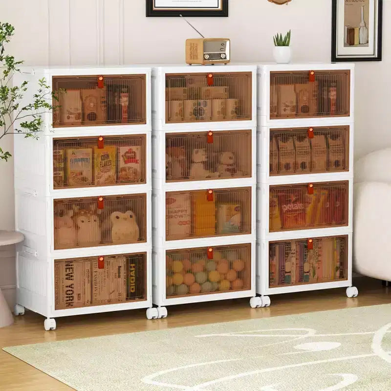 Bacs de rangement pliables à 3/4 niveaux, casiers à jouets en plastique, organisateur empilable pour vêtements avec roulettes verrouillables, blanc