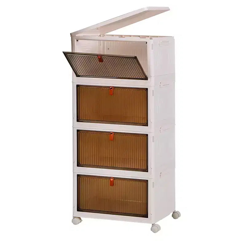 Bacs de rangement pliables à 3/4 niveaux, casiers à jouets en plastique, organisateur empilable pour vêtements avec roulettes verrouillables, blanc
