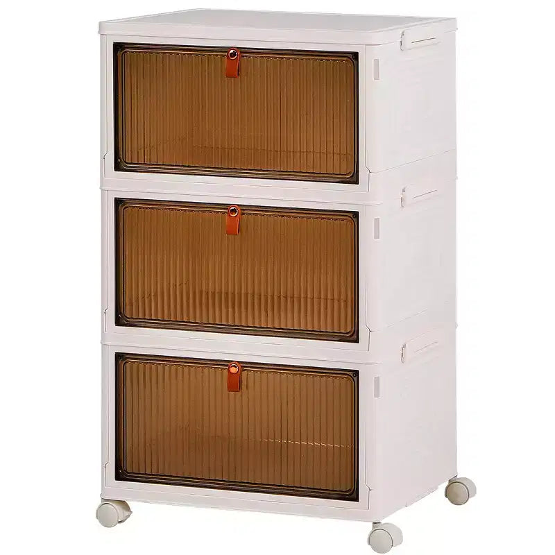 Bacs de rangement pliables à 3/4 niveaux, casiers à jouets en plastique, organisateur empilable pour vêtements avec roulettes verrouillables, blanc