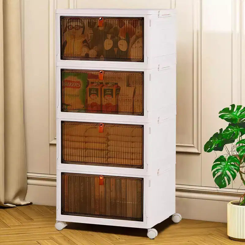 Bacs de rangement pliables à 3/4 niveaux, casiers à jouets en plastique, organisateur empilable pour vêtements avec roulettes verrouillables, blanc