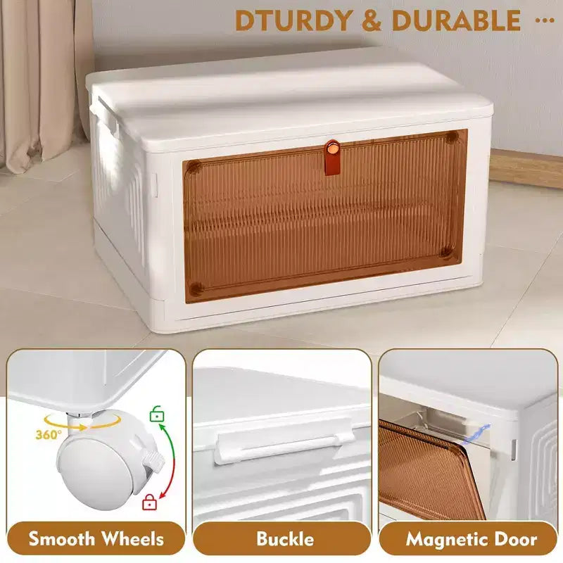 Bacs de rangement pliables à 3/4 niveaux, casiers à jouets en plastique, organisateur empilable pour vêtements avec roulettes verrouillables, blanc