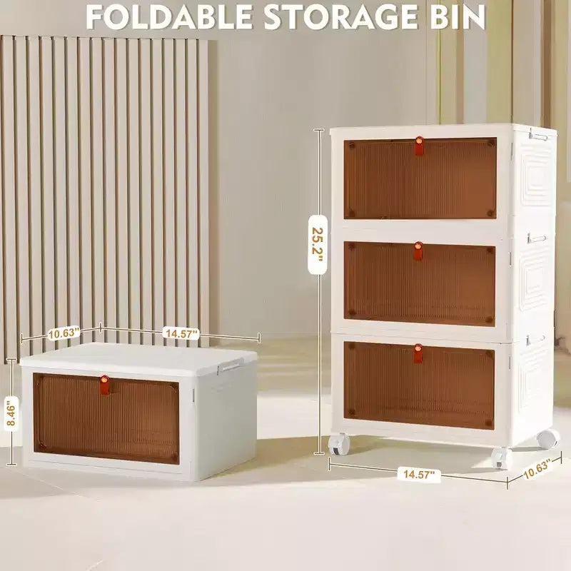 Bacs de rangement pliables à 3/4 niveaux, casiers à jouets en plastique, organisateur empilable pour vêtements avec roulettes verrouillables, blanc