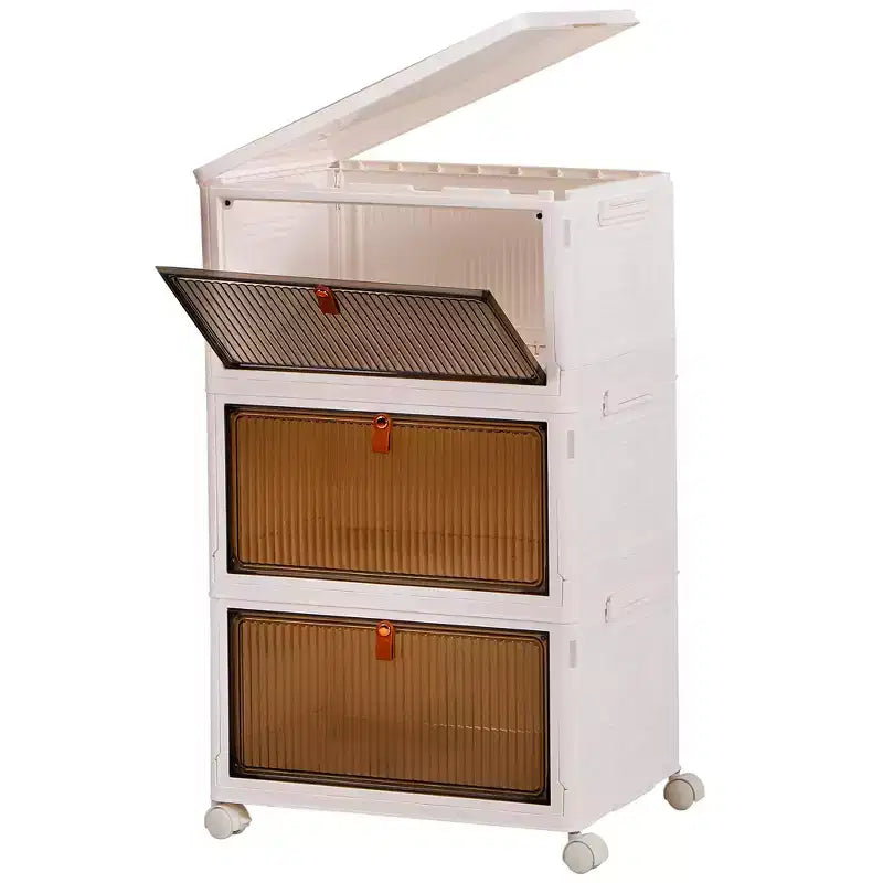 Bacs de rangement pliables à 3/4 niveaux, casiers à jouets en plastique, organisateur empilable pour vêtements avec roulettes verrouillables, blanc