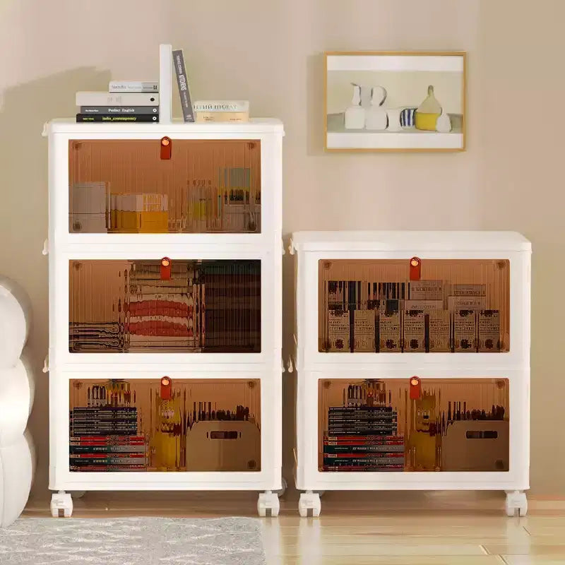 Bacs de rangement pliables à 3/4 niveaux, casiers à jouets en plastique, organisateur empilable pour vêtements avec roulettes verrouillables, blanc