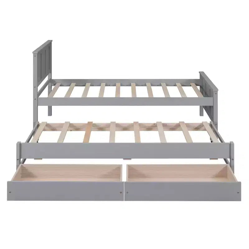 Einzelbett mit Plattformrahmen, Ausziehbett und Schubladen