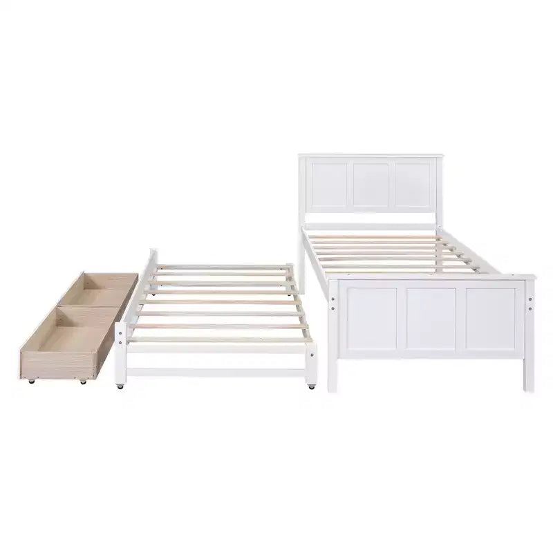 Einzelbett mit Plattformrahmen, Ausziehbett und Schubladen