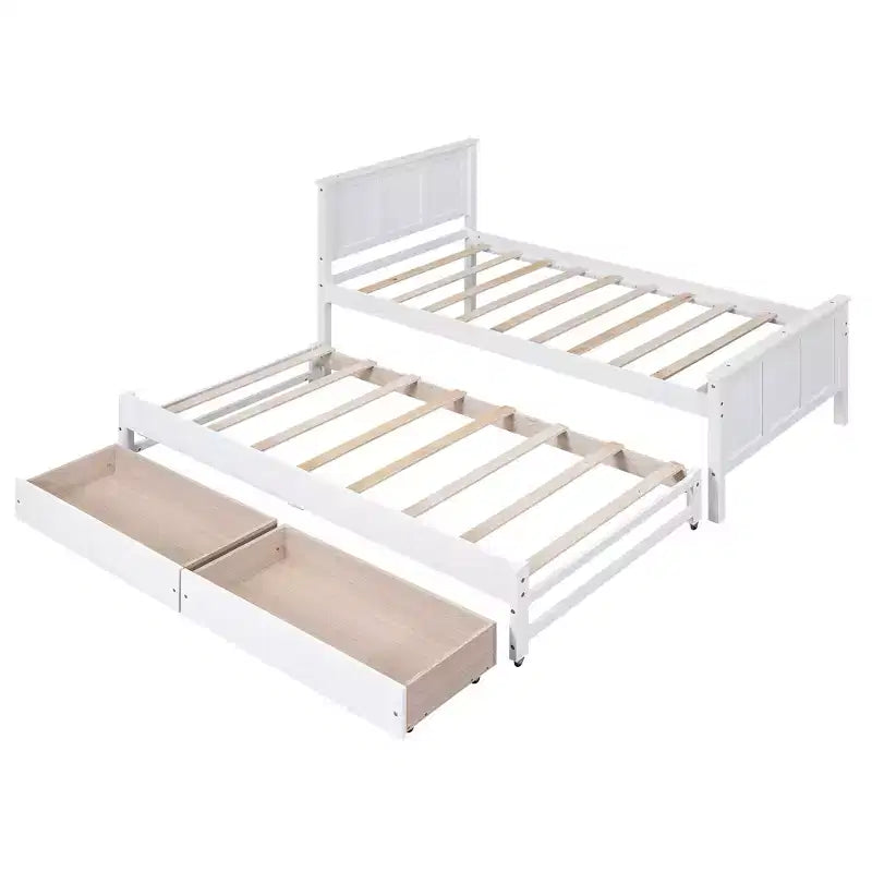 Einzelbett mit Plattformrahmen, Ausziehbett und Schubladen