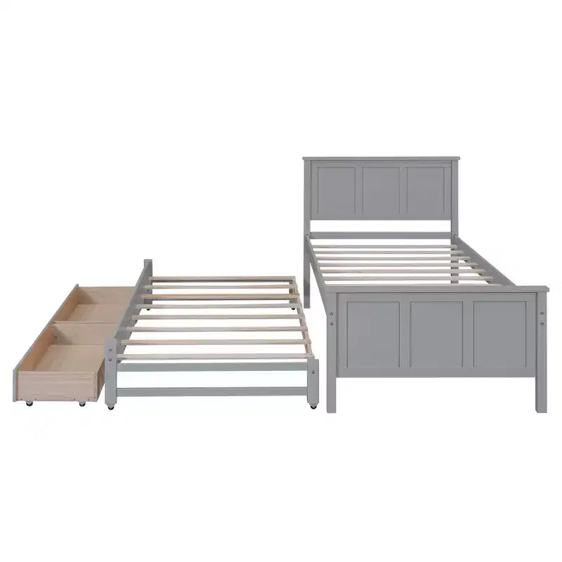 Einzelbett mit Plattformrahmen, Ausziehbett und Schubladen