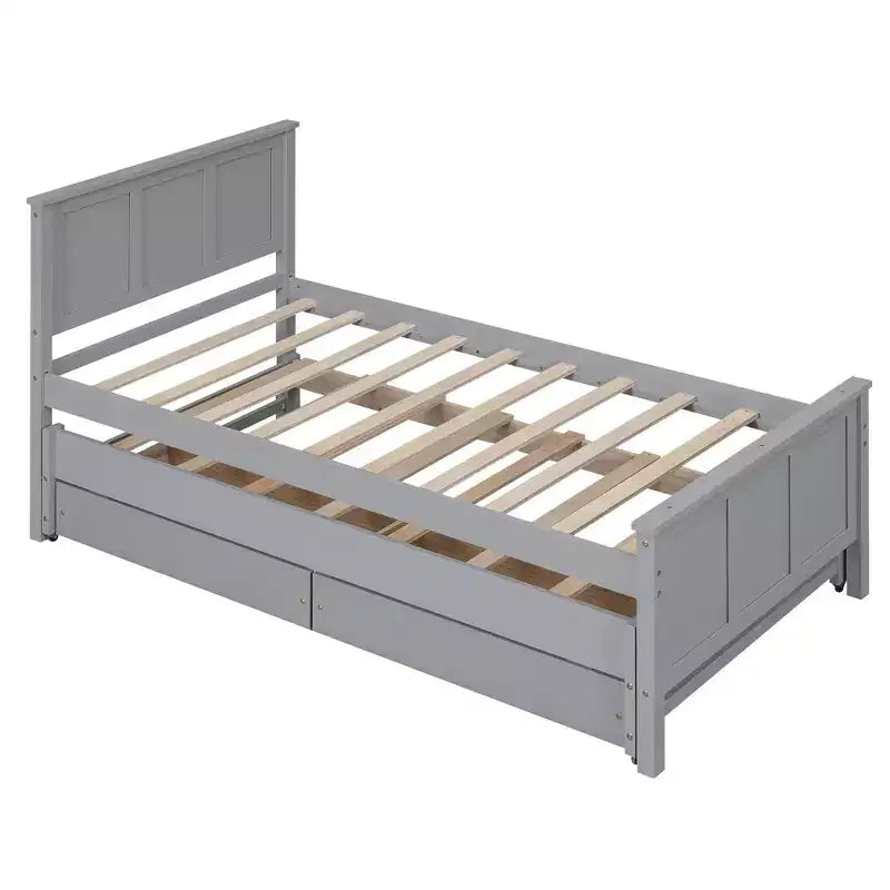 Einzelbett mit Plattformrahmen, Ausziehbett und Schubladen