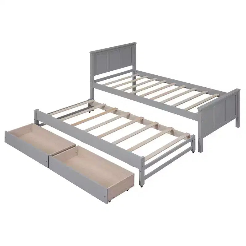 Einzelbett mit Plattformrahmen, Ausziehbett und Schubladen