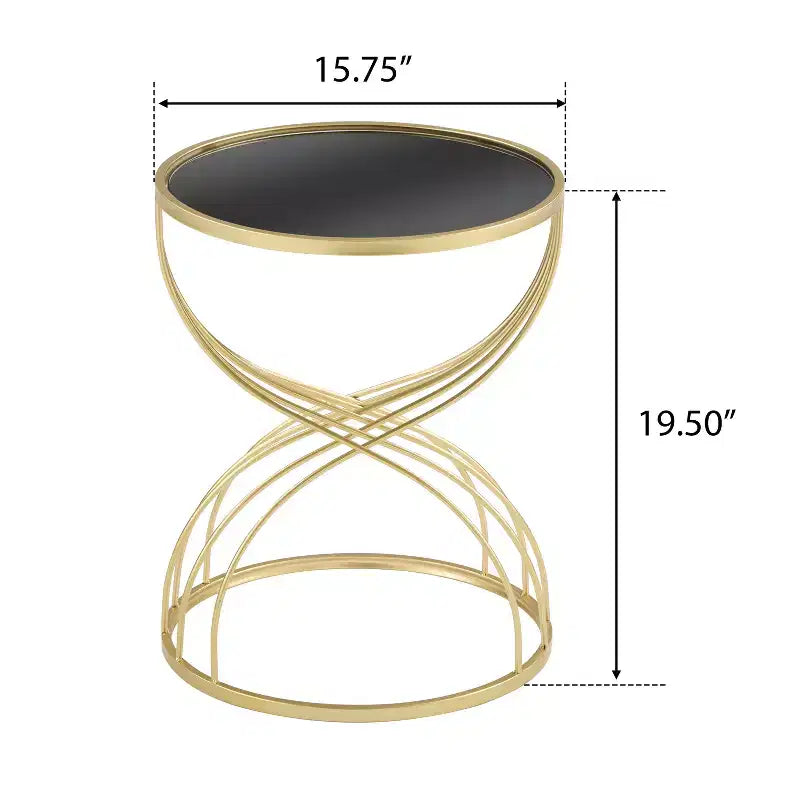 Table d’appoint/table basse/table de chevet ronde de style moderne - structure en métal doré et plateau miroir noir.