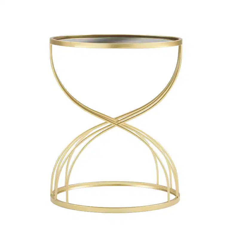 Table d’appoint/table basse/table de chevet ronde de style moderne - structure en métal doré et plateau miroir noir.