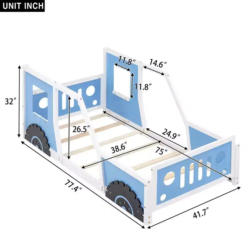 Lit plateforme classique en forme de voiture avec roues