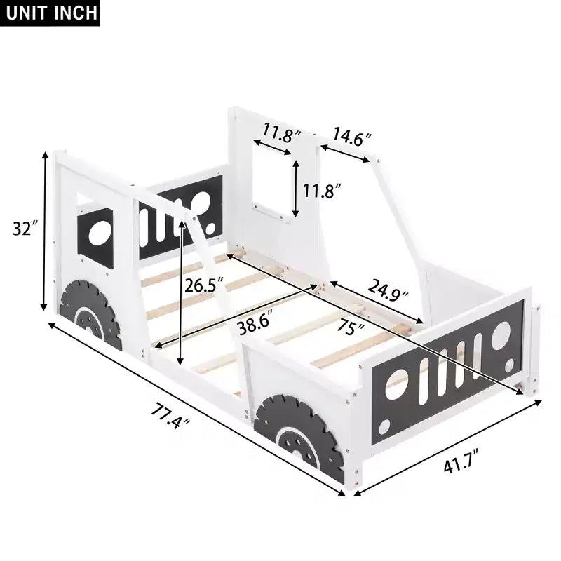 Lit plateforme classique en forme de voiture avec roues