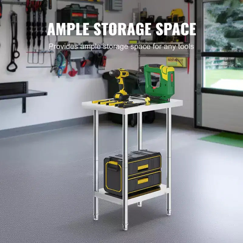 Table de préparation en acier inoxydable, 24 x 18 x 34 pouces, capacité de charge de 640 lbs, table de travail métallique robuste avec 3 hauteurs réglables