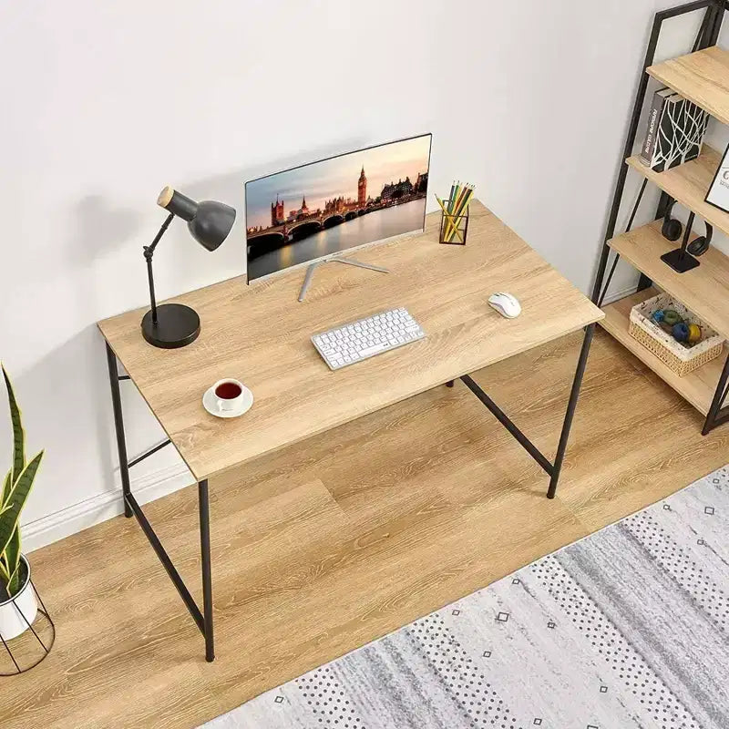 Escritorio grande y sencillo para estudiar en casa, tablero de roble con estructura negra, 47 pulgadas