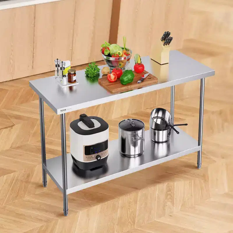 Table de préparation en acier inoxydable, 24 x 60 x 34 pouces, capacité de charge de 840 lbs, table de travail métallique robuste avec 3 hauteurs réglables
