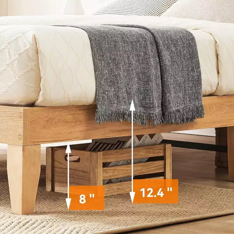 Luxuriöser Bettrahmen aus Massivholz mit Kopfteil aus natürlichem Rattan, Plattformbettrahmen, Matratzenunterbau, geräuschlos, kein Boxspring erforderlich
