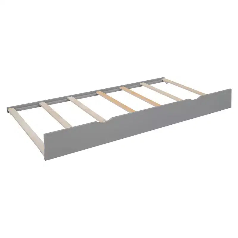Tagesbett aus Holz in Einzel-/Doppelbettgröße mit Ausziehbett, integriertem Aufbewahrungsschrank und Regalen, multifunktionaler Bettrahmen für Kinder und Gäste, Weiß/Grau