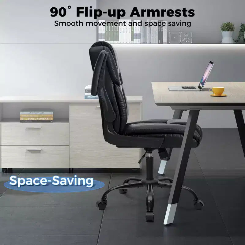 Fauteuil de bureau inclinable et ergonomique, avec accoudoirs rabattables, assise à ressorts ensachés, inclinaison et rangement caché