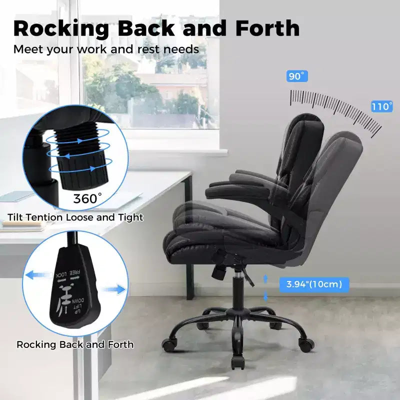 Fauteuil de bureau inclinable et ergonomique, avec accoudoirs rabattables, assise à ressorts ensachés, inclinaison et rangement caché