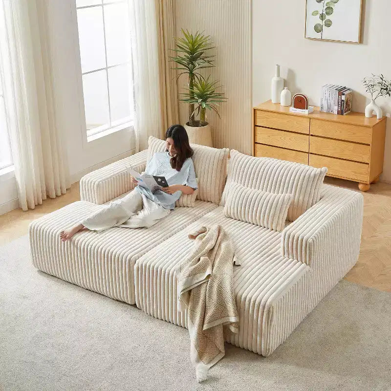 Sofá chaise longue extragrande de 87 pulgadas, no requiere montaje; sofá de dos plazas suave y cómodo como una nube, con respaldo ajustable y función de sofá cama.