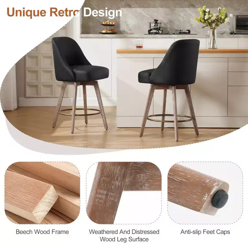 Tabourets de bar pivotants de 26'', hauteur comptoir, revêtement en similicuir PU et pieds robustes